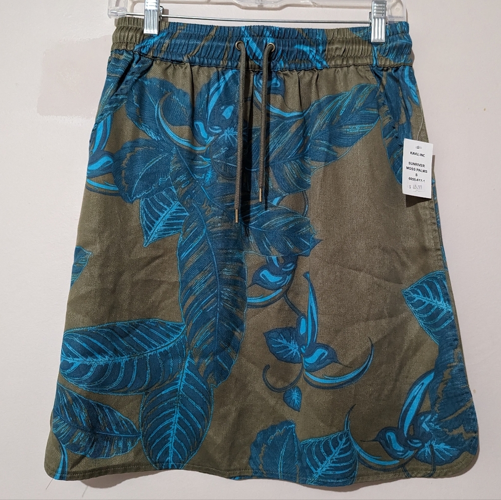 Women’s Olive Green Floral Print Drawstring Skirt